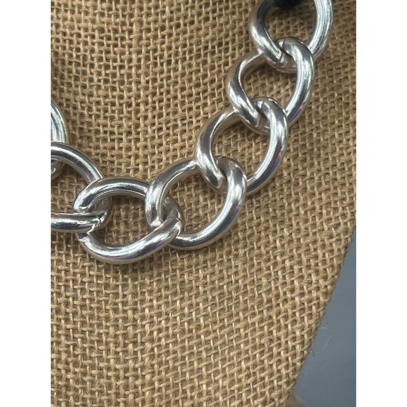 St Thomas Chunky Silver Tone Chain Necklace Multi Black Cord Adj 14" + 2.5" - Picture 2 of 4